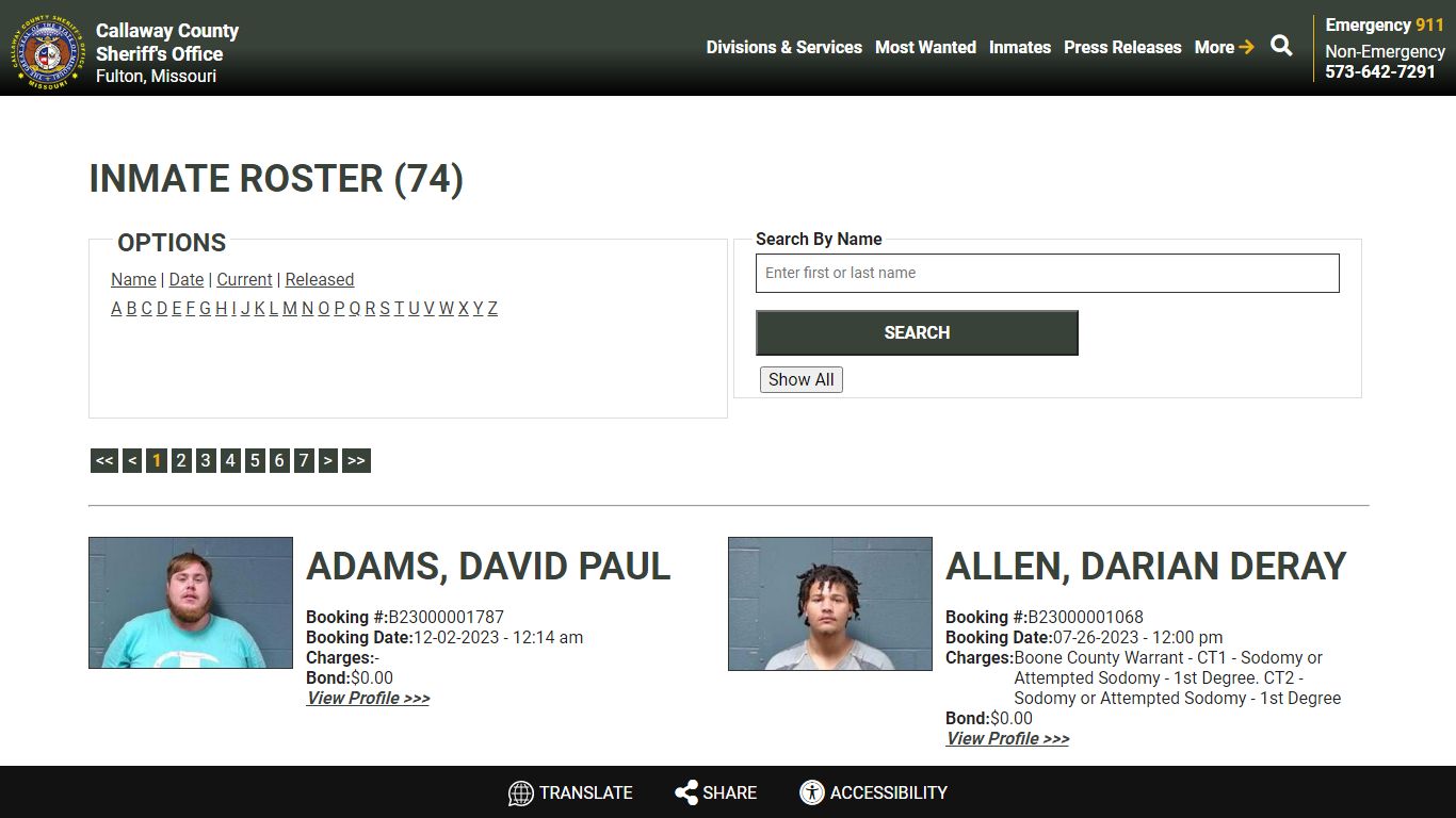 Inmate Roster - Current Inmates - Callaway County Sheriff's Office ...