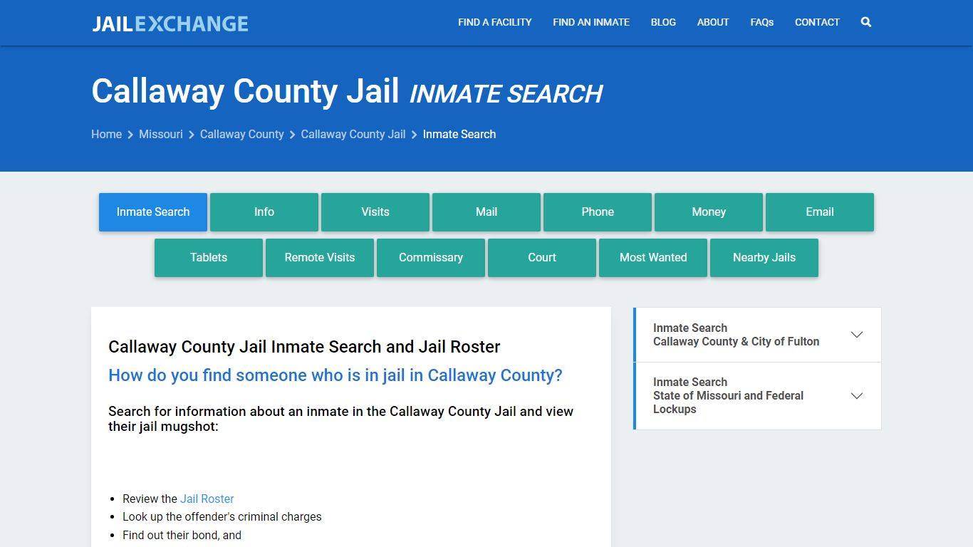 Inmate Search: Roster & Mugshots - Callaway County Jail, MO